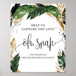 Poster Sinal de folhas tropicais boho de verão dourado oh