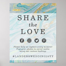 Poster Sinal de Foto com Hashtag de Casamento com Mármore