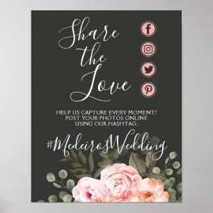Poster Sinal de Foto com Hashtag de Casamento Elegante co