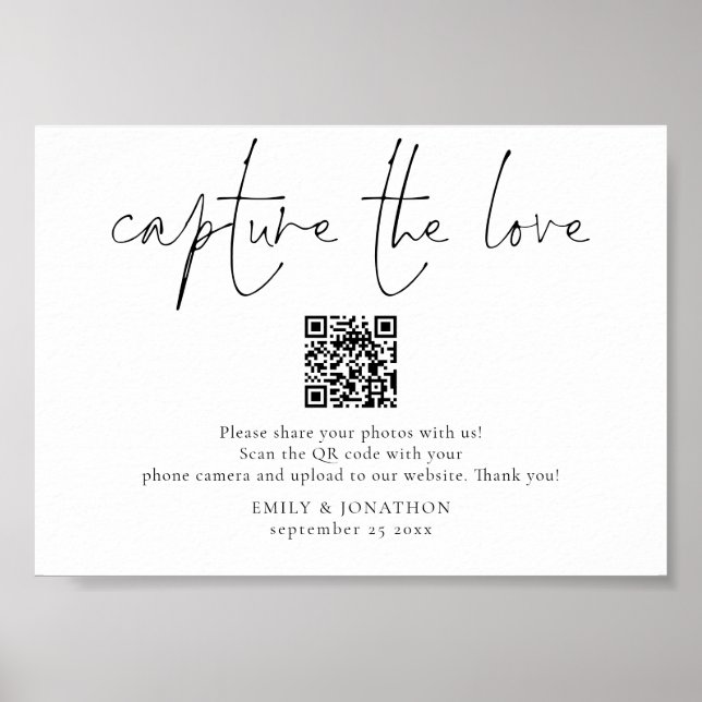 Poster Sinal de Foto de Casamento Código QR Captura o Amo (Frente)