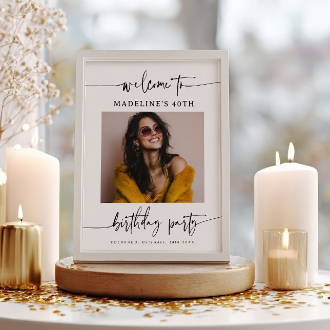 Poster Sinal de Foto de Casamento com Letra Simples e Mod (Modern Simple Elegant Script Wedding Photo Sign)