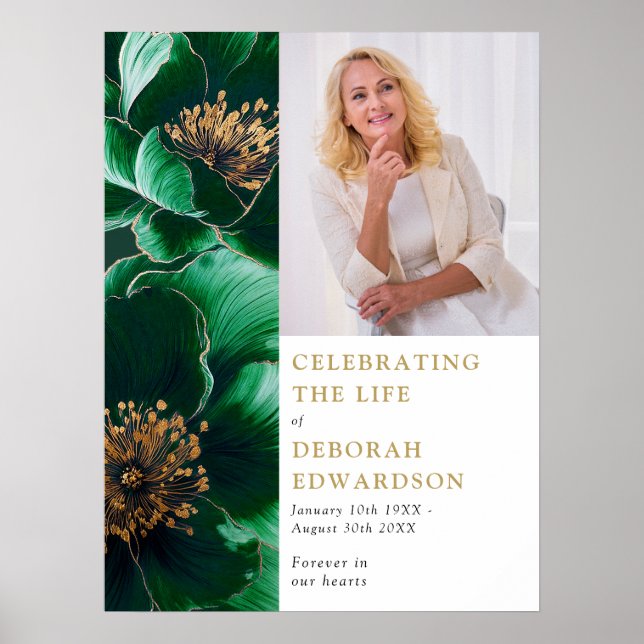 Poster Sinal de Foto de Celebração de Funeral Verde (Frente)