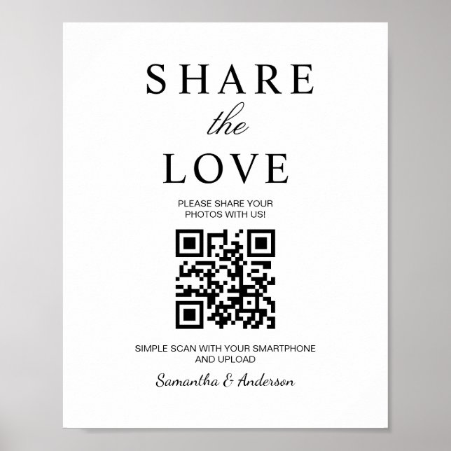 Poster Sinal de Foto Minimal Share the Love com QR (Matte (Frente)