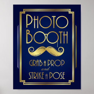 Pôster Sinal de Fotografia em Art Déco Dourado e Azul-Mar