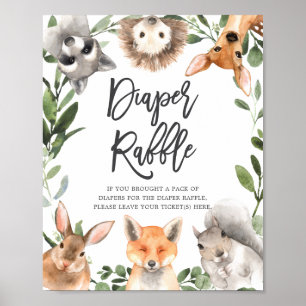 Poster Sinal de Fralda Chá de fraldas Raffle de Animais d