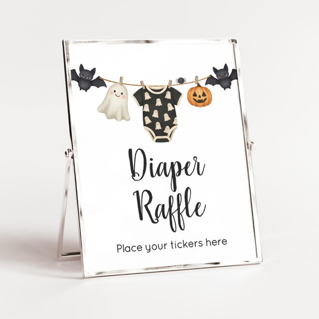 Poster Sinal de Fralda de Bebê de Linha de Fechadura Pequ (Halloween Little Boo Clothesline Baby Shower Sign)