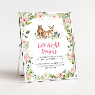 Poster Sinal de Fralda Noturna para Chá de Bebê Floresta