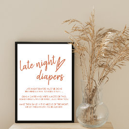 Poster Sinal de Fralda Noturna Tardia Boho Heart Terracot