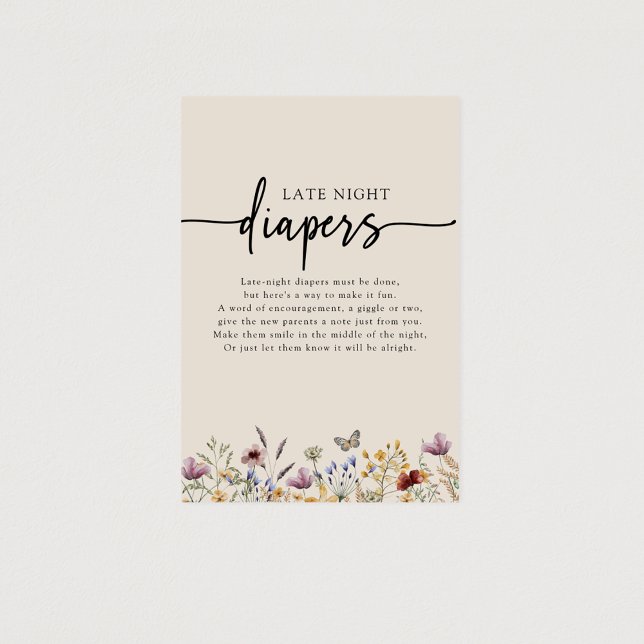 Poster Sinal de Fraldas Florais para Noite Adiantada (Boho Floral Late Night Diapers Sign with Butterfly by Painted Paperie
)