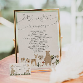 Poster Sinal de Fraldas Noturnas chá de fraldas Boho Wood