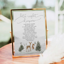 Poster Sinal de Fraldas Noturnas chá de fraldas Boho Wood