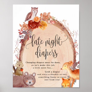 Poster Sinal de Fraldas Noturnas de Animais da Floresta