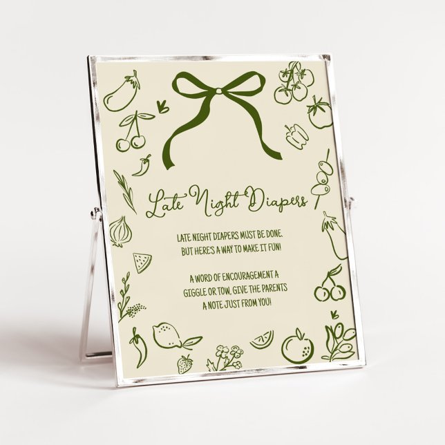 Poster Sinal de Fraldas Noturnas de Bebê Cultivado Localm (Locally Grown Farmers Market Baby Shower Late Night Diapers SIgn)