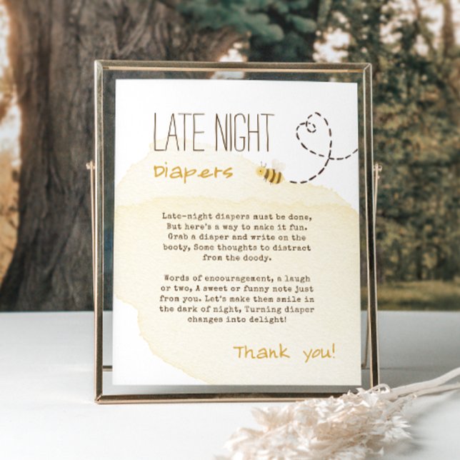 Poster Sinal de Fraldas Noturnas de Bumble Bee Chá de fra (Criador carregado)