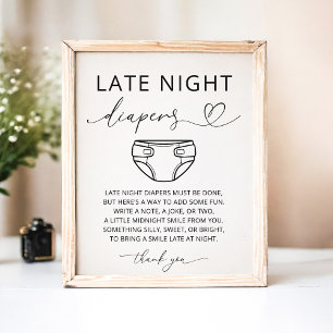 Poster Sinal de Fraldas Noturnas Minimalistas para Chá de