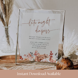 Poster Sinal de Fraldas Noturnas para Chá de Bebê Floral 