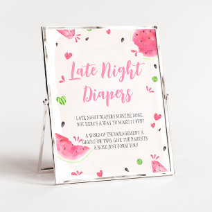 Poster Sinal de Fraldas Noturnas para Chás de Bebê Menina