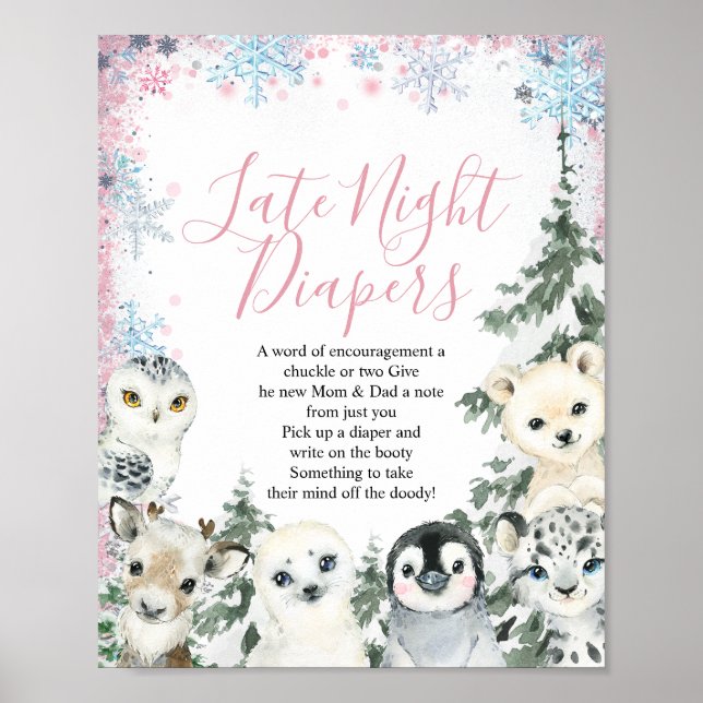 Poster Sinal de Fraldas Noturnas Tarde Revelação de Gêner (Frente)