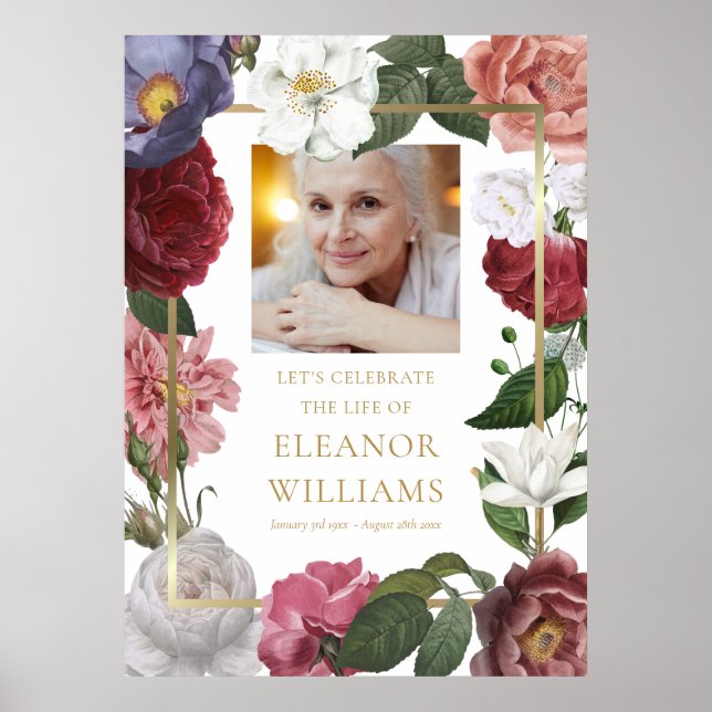 Poster Sinal de Funeral Celebração da Vida com Foto Flora (Frente)