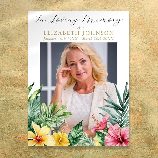 Poster Sinal De Funeral Celebração Da Vida De Flores Trop (Tropical Flowers Celebration Of Life Funeral Sign)