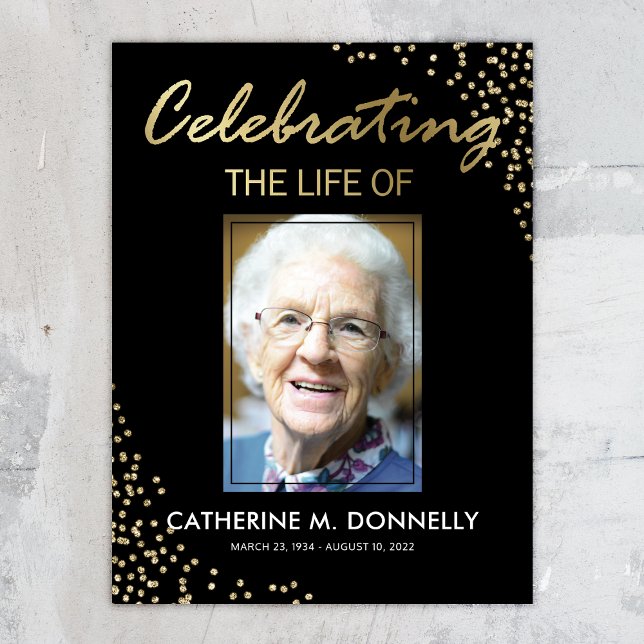 Poster Sinal de Funeral | Celebração da Vida Preto Ouro (Criador carregado)