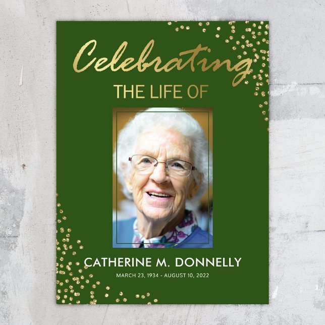 Poster Sinal de Funeral | Celebração da Vida Verde Dourad (Criador carregado)