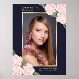 Poster Sinal de Funeral Celebração de Vida Foto Rosa Azul