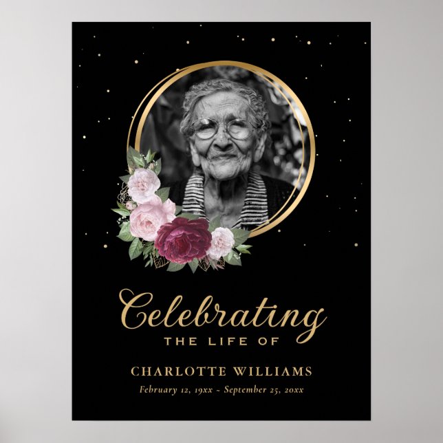 Poster Sinal de Funeral de Celebração de Vida Floral Pers (Frente)