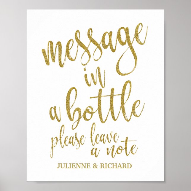 Poster Sinal de Glitter de Garrafa com Mensagem 8x10 para (Frente)