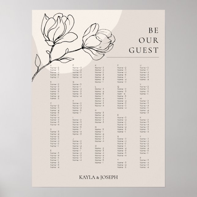 Poster Sinal de gráfico de assento alfabético da flor de  (Frente)