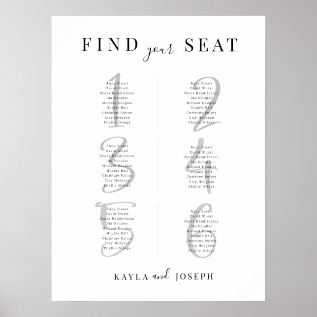 Poster Sinal de Gráfico de Assentos de Casamento Minimali (Frente)
