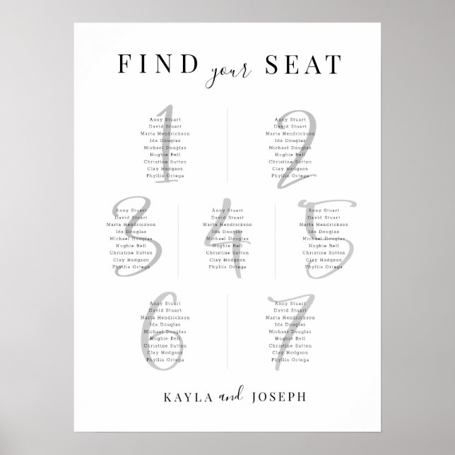 Poster Sinal de Gráfico de Assentos de Mesa Moderno 7 (Frente)