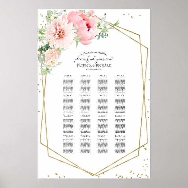 Poster Sinal de Gráfico de Casamento Blush Elegante (Frente)