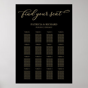 Poster Sinal de Gráfico de Casamento Dourado Chic Preto