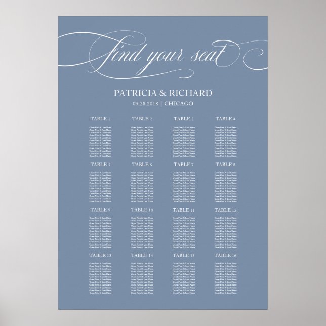 Poster Sinal de Gráfico de Casamento Elegante Dusty Blue (Frente)