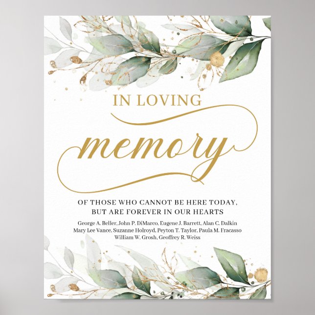 Poster Sinal de greenery boho eucalipto em memória amoros (Frente)