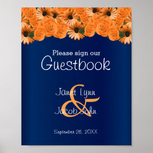 Poster Sinal de Guestbook Belo Rosa Laranja / Marinho Azu
