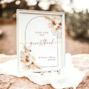 Poster Sinal de Guestbook Boho   Arch Pampas Grass