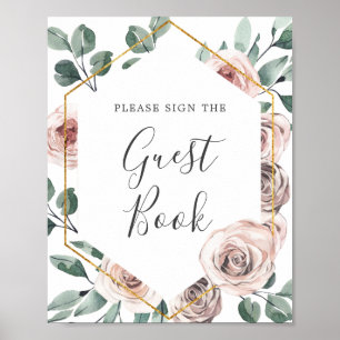 Poster Sinal de Guestbook Chá de fraldas Boho Rosa