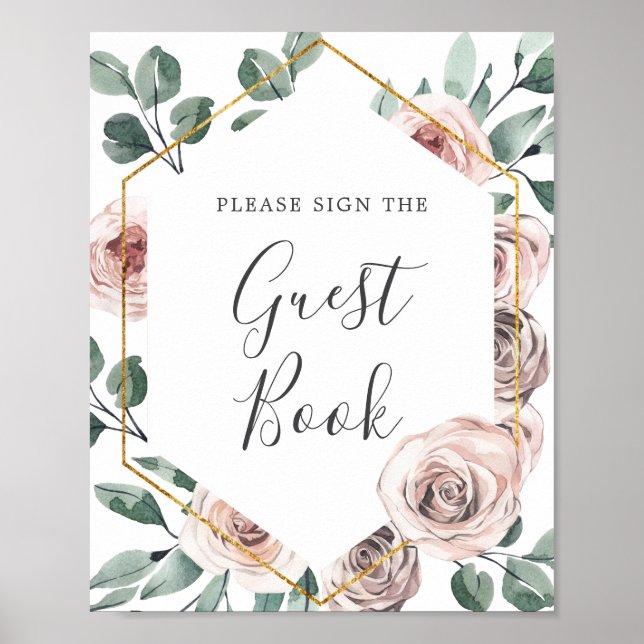Poster Sinal de Guestbook Chá de fraldas Boho Rosa (Frente)