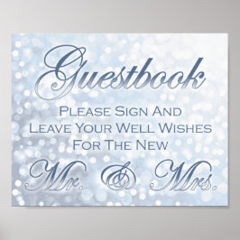 Poster Sinal de Guestbook de Casamento Azul Icy de invern