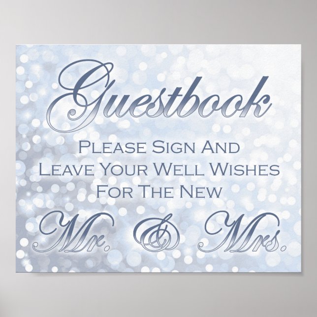 Poster Sinal de Guestbook de Casamento Azul Icy de invern (Frente)