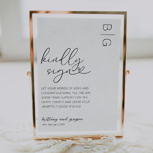 Poster Sinal de Guestbook de Casamento Branco Negro etern