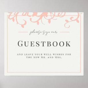 Poster Sinal de Guestbook de Casamento Coral e Creme
