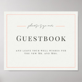 Poster Sinal de Guestbook de Casamento Coral e Creme