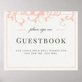 Poster Sinal de Guestbook de Casamento Coral e Creme