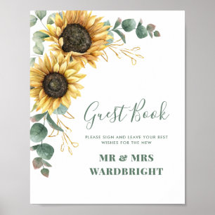 Poster Sinal de Guestbook de Casamento de Girassol Eucaly