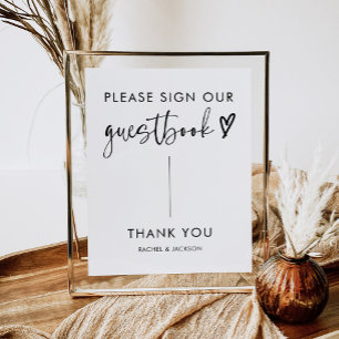 Poster Sinal de Guestbook de Casamento de Script Modern B