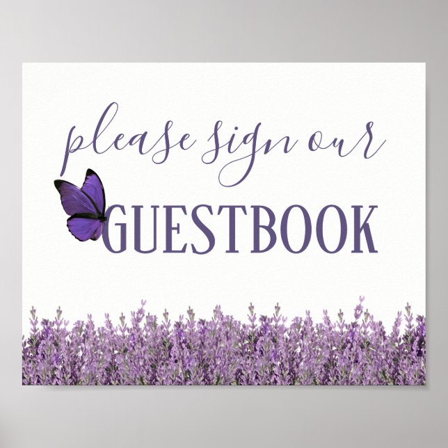 Poster Sinal de Guestbook de Casamento Floral da lavanda (Frente)