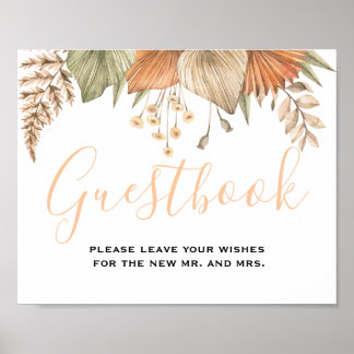 Poster Sinal de Guestbook de Casamento Floral de Folha Mí
